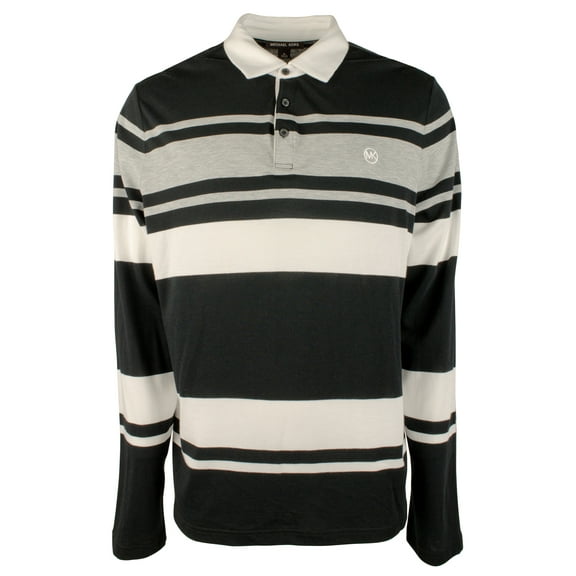 Men's Long Sleve Striped Polo Shirt Blk X-Large