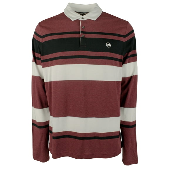 Men's Long Sleve Striped Polo Shirt MHthr Medium