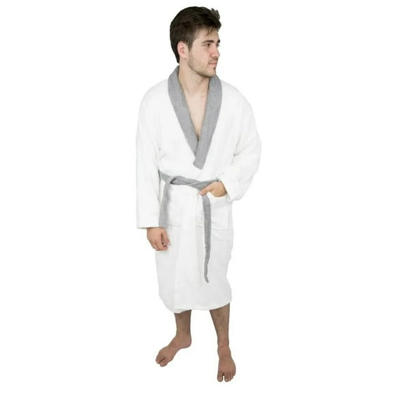 Juicy Trendz Men’s Terry Cotton Bathrobe with Shawl Collar, Two Tone Spa Robe & Adjustable Belt