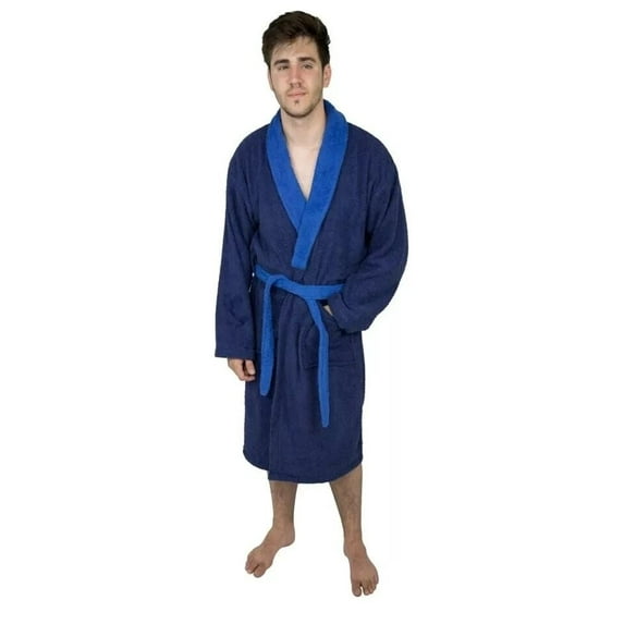 Juicy Trendz Men’s Terry Cotton Bathrobe with Shawl Collar, Two Tone Spa Robe & Adjustable Belt
