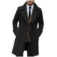 thumbnail image 1 of Men's Long Trench Coat Fashion Casual Turndown Collar Long Sleeve Windbreaker Solid Color Button Warm Coat Black XXXL, 1 of 6