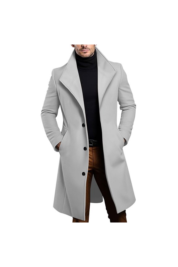 Men's Long Trench Coat Single Breasted Lapel Peacoat Warm Overcoat Fall Winter Casual Jacket with Pockets