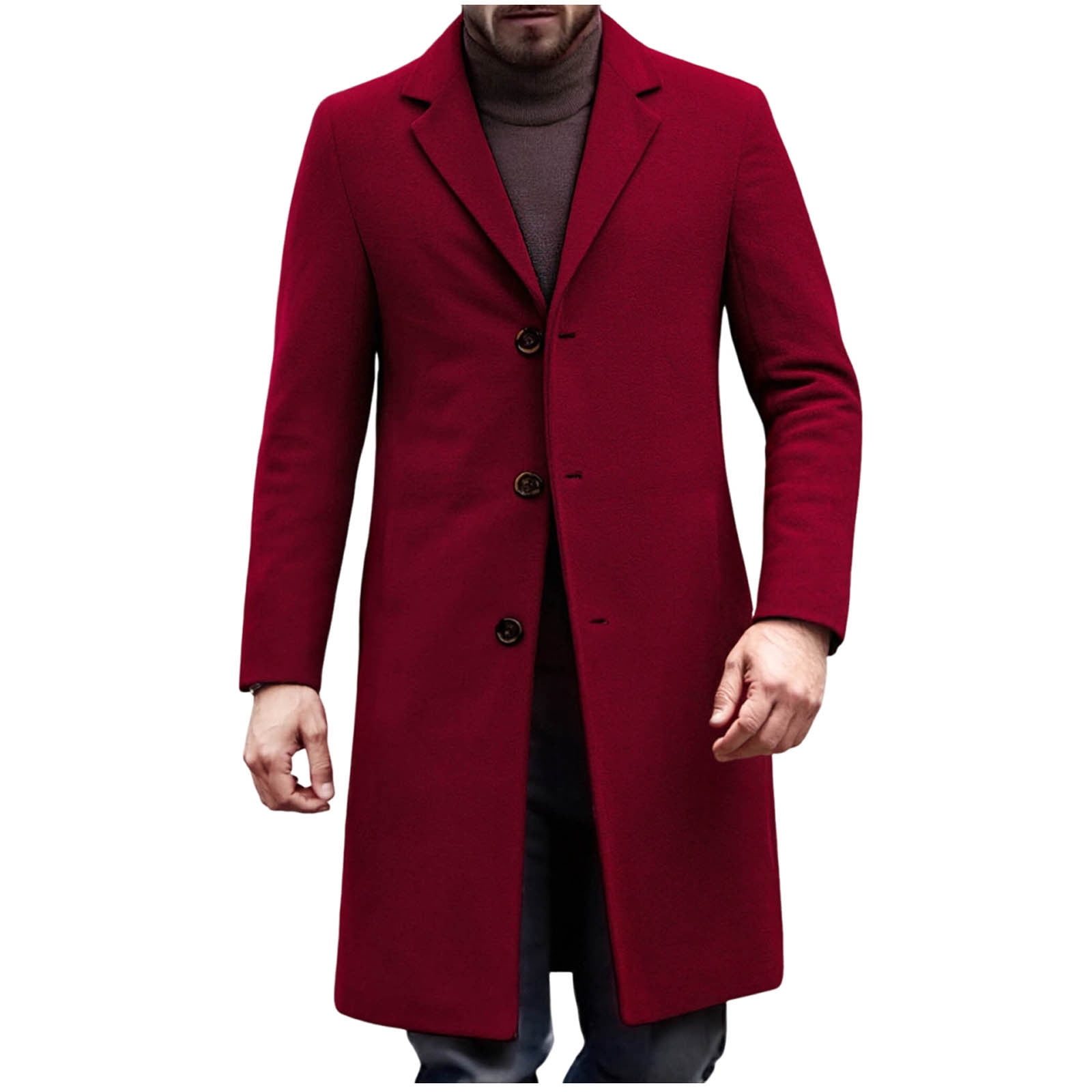 Men's Long Trench Coats Classic Winter Coat Single Breasted Jacket