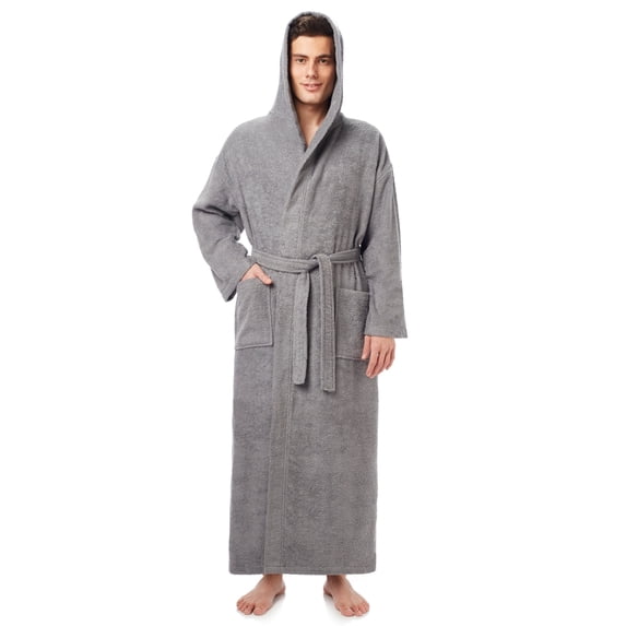 Men's Long Turkish Cotton Hooded Bathrobe Gray - XXL