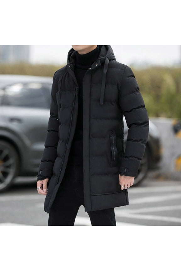 Men's Long Winter Coat, Waterproof Thicken Warm Parka Quilted Puffy Jacket with Hood Overcoat Black 4XL