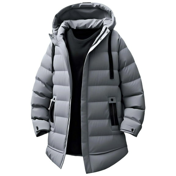 Men's Long Winter Coats Puffer Jacket with Hood Quilted Padded Jackets Grey XXXXL