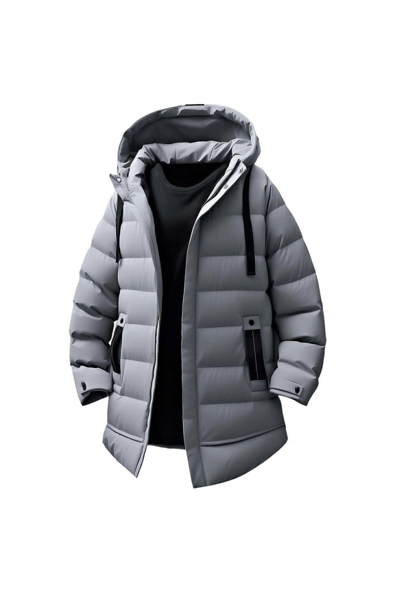 Men's Long Winter Coats Puffer Jacket with Hood Quilted Padded Jackets Grey XXXXL