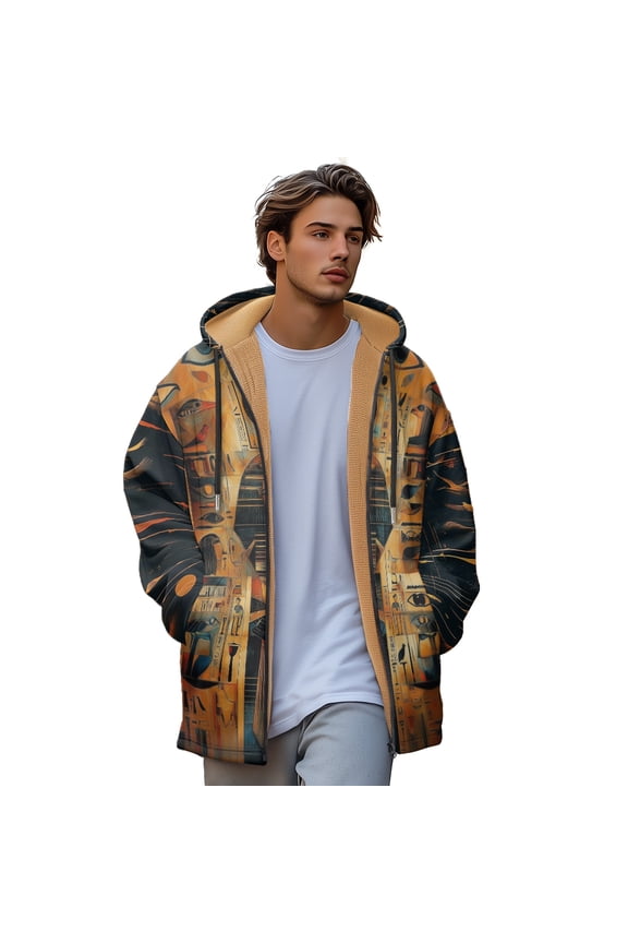 Men's Long Zip Padded Sweatshirt Indian tribal style Warm Hoodie jacket