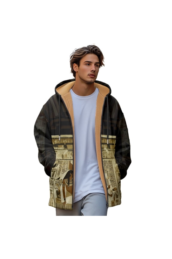 Men's Long Zip Padded Sweatshirt Indian tribal style Warm Hoodie jacket