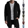 thumbnail image 1 of Men's Long Zip Up Hoodie,Casual Solid Color Winter Warm Hooded Sweatshirt,Athletic Long Jacket with Pockets, 1 of 7
