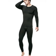 Men's Long johns fleece line base layer set for cold weather (2X-Large, Black)