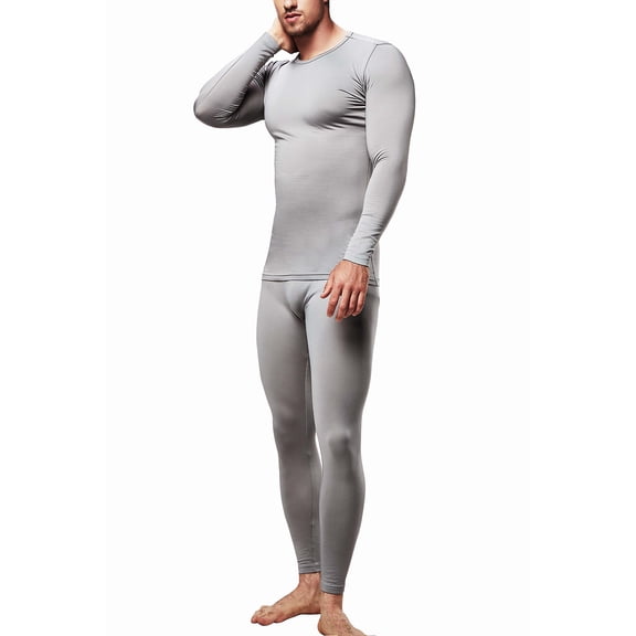 DevOps Long Underwear Men's Large Micro Fleece Lined Set, Light Gray