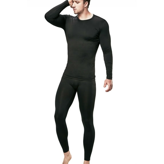 Men's Long johns fleece line base layer set for cold weather (Medium, Black)