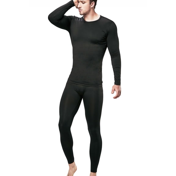 Men's Long johns fleece line base layer set for cold weather (Medium, Black)