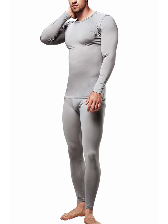 Men's Long johns fleece line base layer set for cold weather (Medium, Light Gray)
