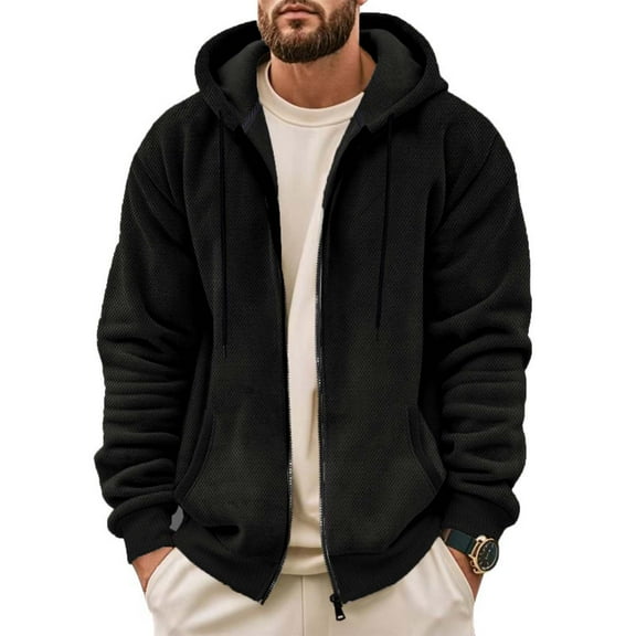 Men's Long-sleeved Casual Hooded Jacket Black M