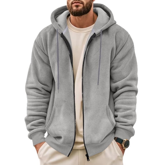 Men's Long-sleeved Casual Hooded Jacket Gray XXXL