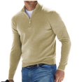 thumbnail image 1 of Men's Long-sleeved V-neck Fleece Zip Casual Sweater Top Polo Shirt Solid Color Elastic Slim Warm Sweater, 1 of 10