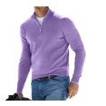 thumbnail image 1 of Men's Long-sleeved V-neck Fleece Zip Casual Sweater Top Polo Shirt Solid Color Elastic Slim Warm Sweater, 1 of 10