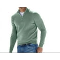 thumbnail image 1 of Men's Long-sleeved V-neck Fleece Zip Casual Sweater Top Polo Shirt Solid Color Elastic Slim Warm Sweater, 1 of 10