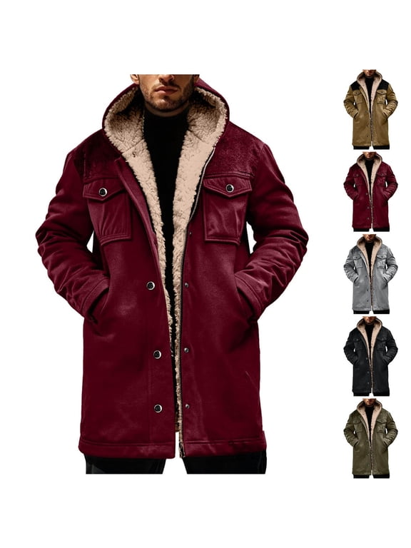 Men's Longline Suede Hooded Jacket, Knee-Length Military Coat with Multiple Pockets, Zippered Casual Outerwear