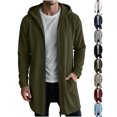 thumbnail image 1 of Men's Longline Zip Up Hoodie,Solid Color Full Zip Long Sweatshirt Jacket with Pockets,Warm Casual Coat for Fall Winter, 1 of 1