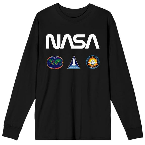Men's Longsleeve Black Packaged Shirt, Nasa Logo and Patches-XS
