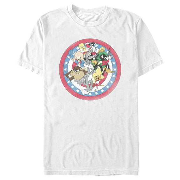 Men's Looney Tunes American Flag Character Circle Graphic Tee White 2X Large