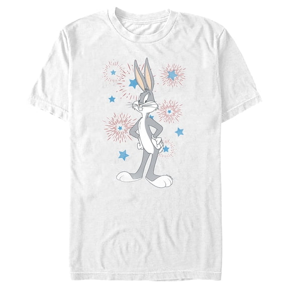 Men's Looney Tunes Bugs Bunny Stars and Fireworks Graphic Tee White X Large