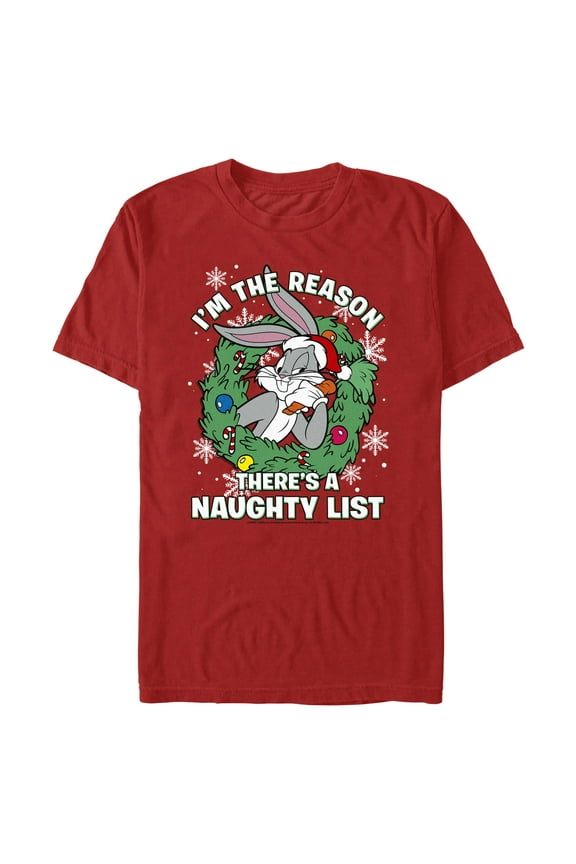 Men's Looney Tunes Christmas Bugs Bunny Naughty List  Graphic T-Shirt