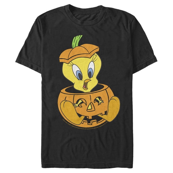 Men's Looney Tunes Halloween Tweety Jack-O-Lantern Graphic Tee Black 3X Large