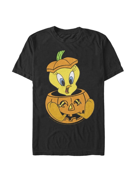 Men's Looney Tunes Halloween Tweety Jack-O-Lantern Graphic Tee Black 3X Large