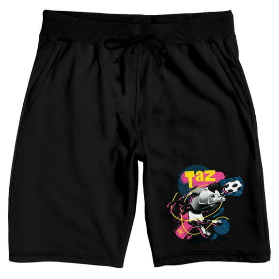 Looney Tunes Soccer Frenzy Tasmanian Devil Taz on Black Adult lounge shorts-Medium