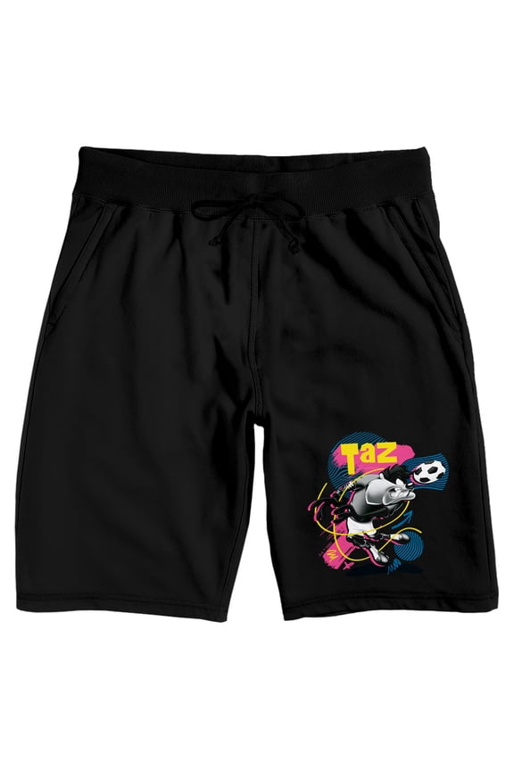 Looney Tunes Soccer Frenzy Tasmanian Devil Taz on Black Adult lounge shorts-Medium