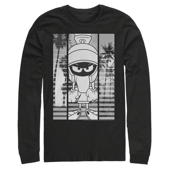 Men's Looney Tunes Marvin the Martian Black and White Long Sleeve Shirt Black Large