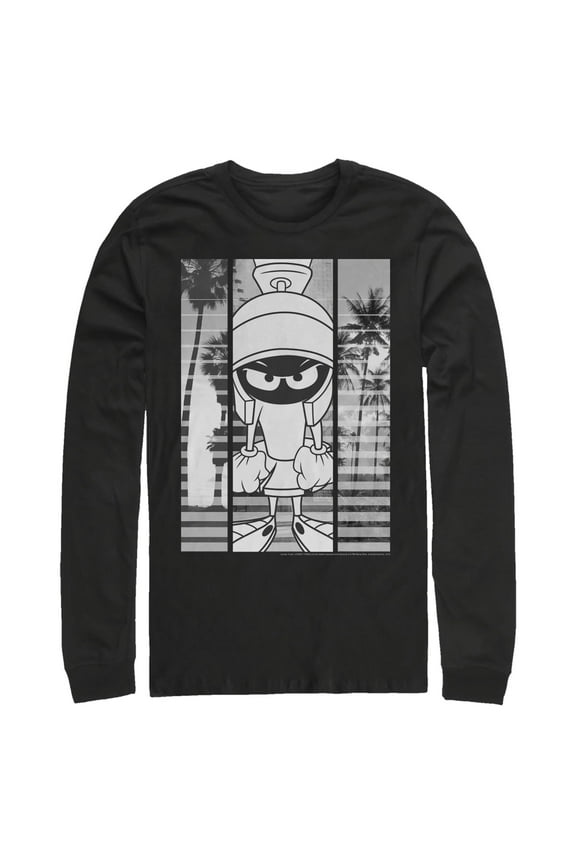 Men's Looney Tunes Marvin the Martian Black and White Long Sleeve Shirt Black Medium