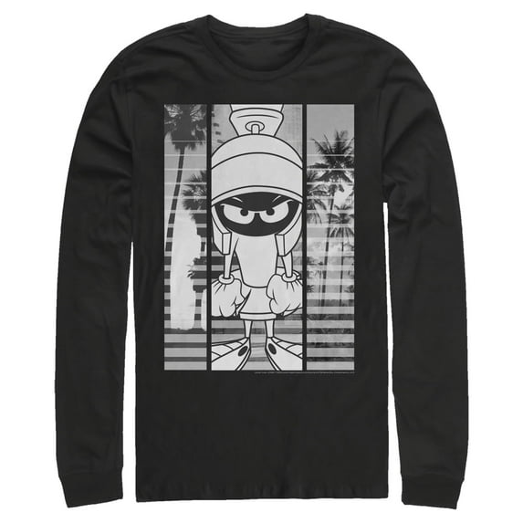 Men's Looney Tunes Marvin the Martian Black and White Long Sleeve Shirt Black Medium