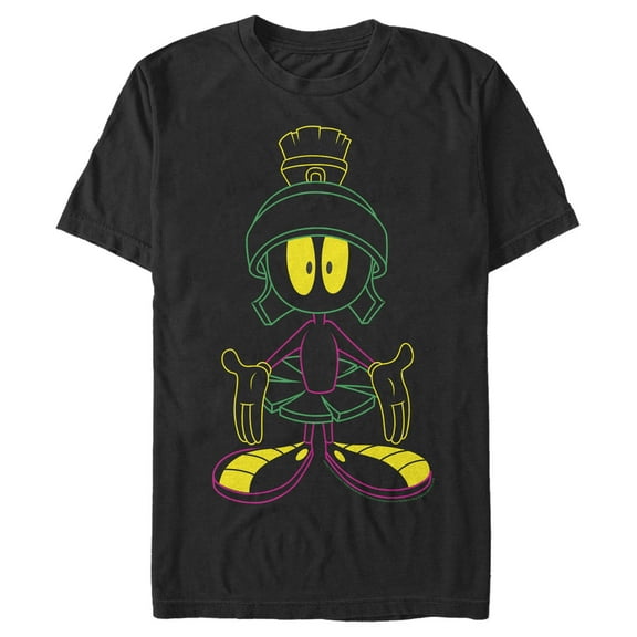 Men's Looney Tunes Marvin the Martian Outline  Graphic Tee Black Small