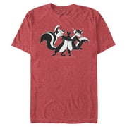 Men's Looney Tunes Pepé Le Pew and Penelope Dancing  Graphic Tee Red Heather 2X Large