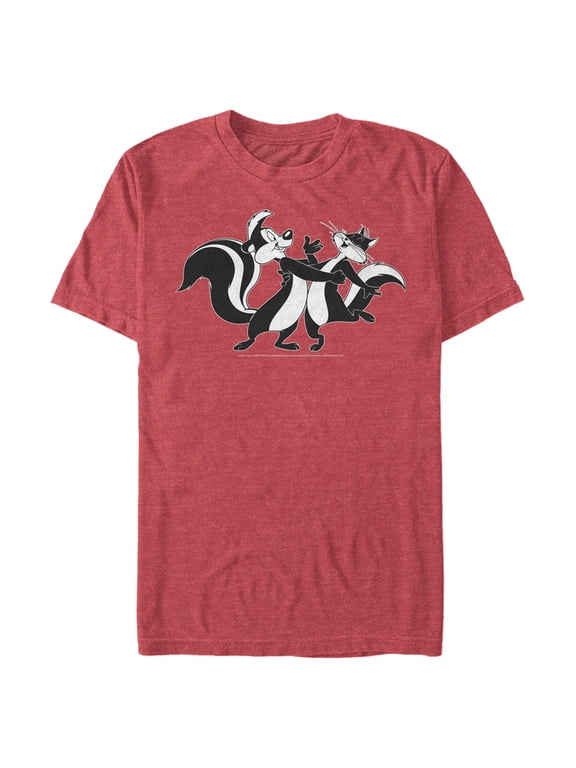 Men's Looney Tunes Pepé Le Pew and Penelope Dancing Graphic Tee Red Heather Large