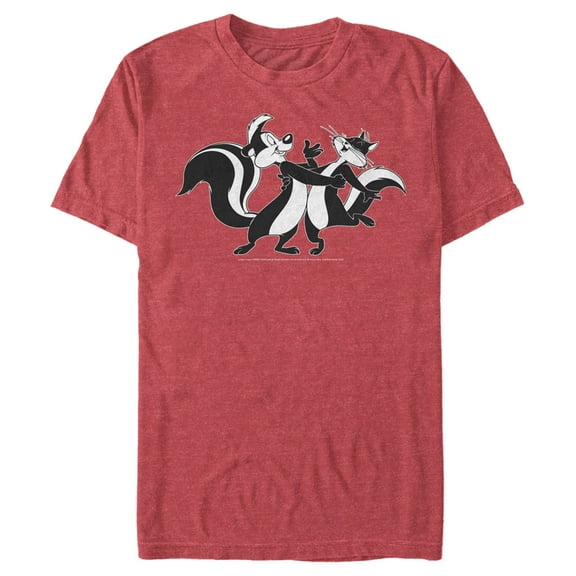 Men's Looney Tunes Pepé Le Pew and Penelope Dancing  Graphic Tee Red Heather X Large