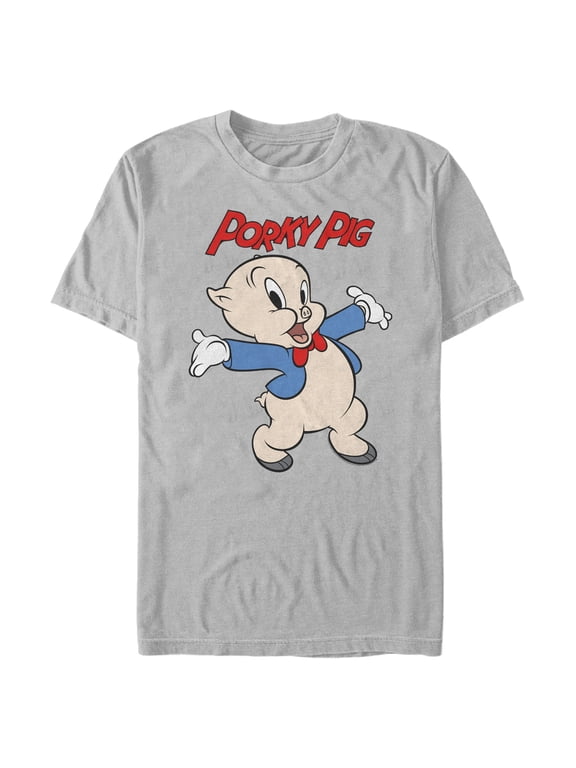Men's Looney Tunes Porky Pig Pose Graphic Tee Silver 2X Large