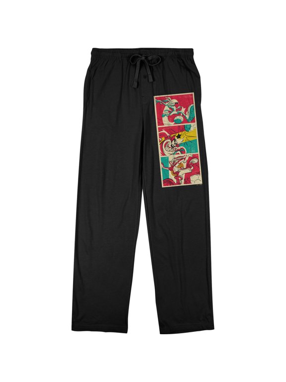 Looney Tunes Soccer Frenzy, Comic style, Wile E. Coyote, Tasmanian Devil and Bugs Bunny on Black Adult Sleep pant-Medium