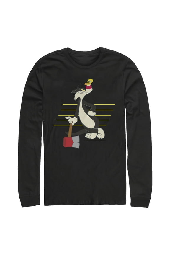 Men's Looney Tunes Sylvester And Tweety Lines  Long Sleeve Shirt