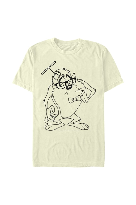 Men's Looney Tunes Taz Glasses Big Face Drawing Graphic Tee Beige Medium