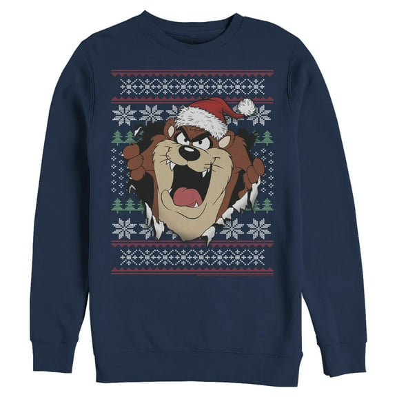Men's Looney Tunes Taz Ugly Christmas Sweater Print Sweatshirt
