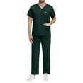 thumbnail image 1 of Men's Loose And Comfortable V-neck Short Sleeved Workwear With Tie Up Top And Waist Cinching Beauty Suit Set, 1 of 5