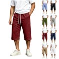 thumbnail image 1 of Men's Loose Capri Pants Drawstring Solid Color Knee Length Pants with Pockets Casual Lounge Sleep, 1 of 5
