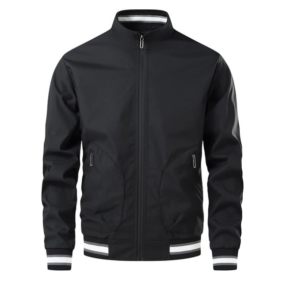 Men's Loose Casual Bomber Jacket, Full Zip Long Sleeve Coat with Ribbed Cuffs & Zipper Pocket for Spring Fall Street Cycling Travel Daily Work