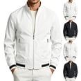 thumbnail image 1 of Men's Loose Casual Bomber Jacket, Full Zip Long Sleeve Coat with Ribbed Cuffs & Zipper Pocket for Spring Fall Street Cycling Travel Daily Work, 1 of 6
